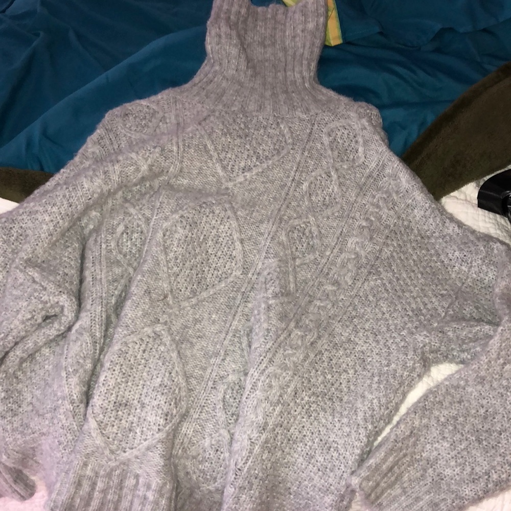 Large gray turtleneck knit sweater